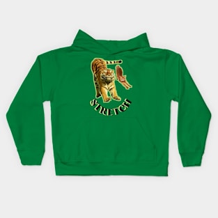 Stretch exercise by a tiger and a cat - black text Kids Hoodie